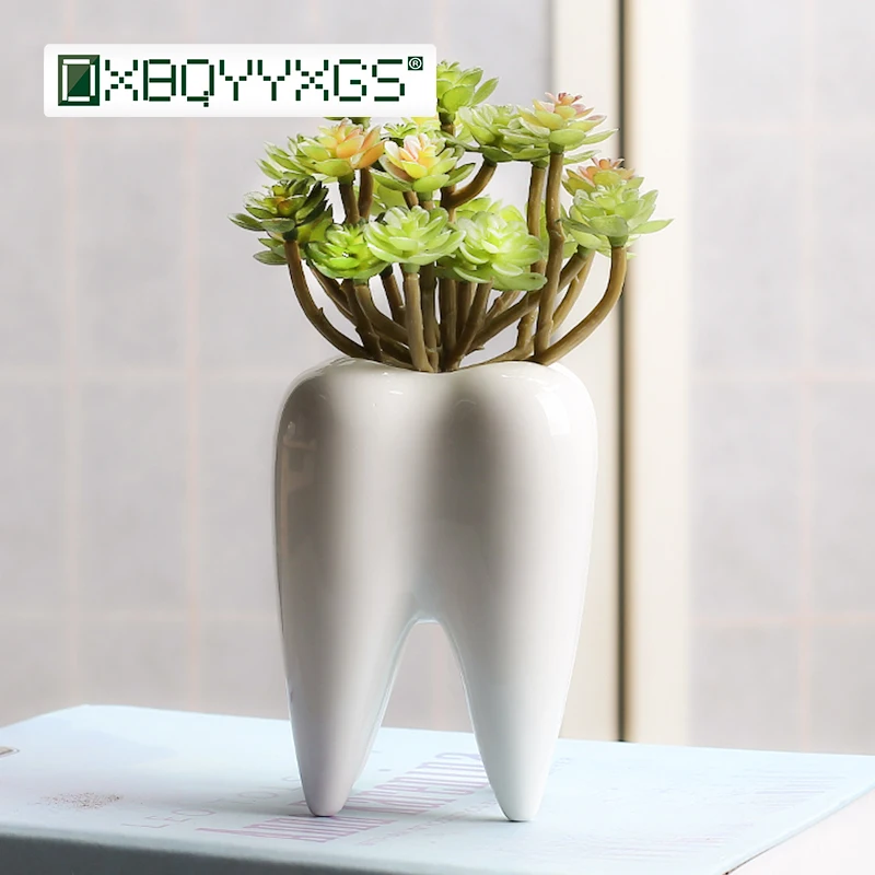 

1/2/4 Creative Tooth shape ceramics flower pot mini succulent plant container personality Home garden balcony desktop decoration