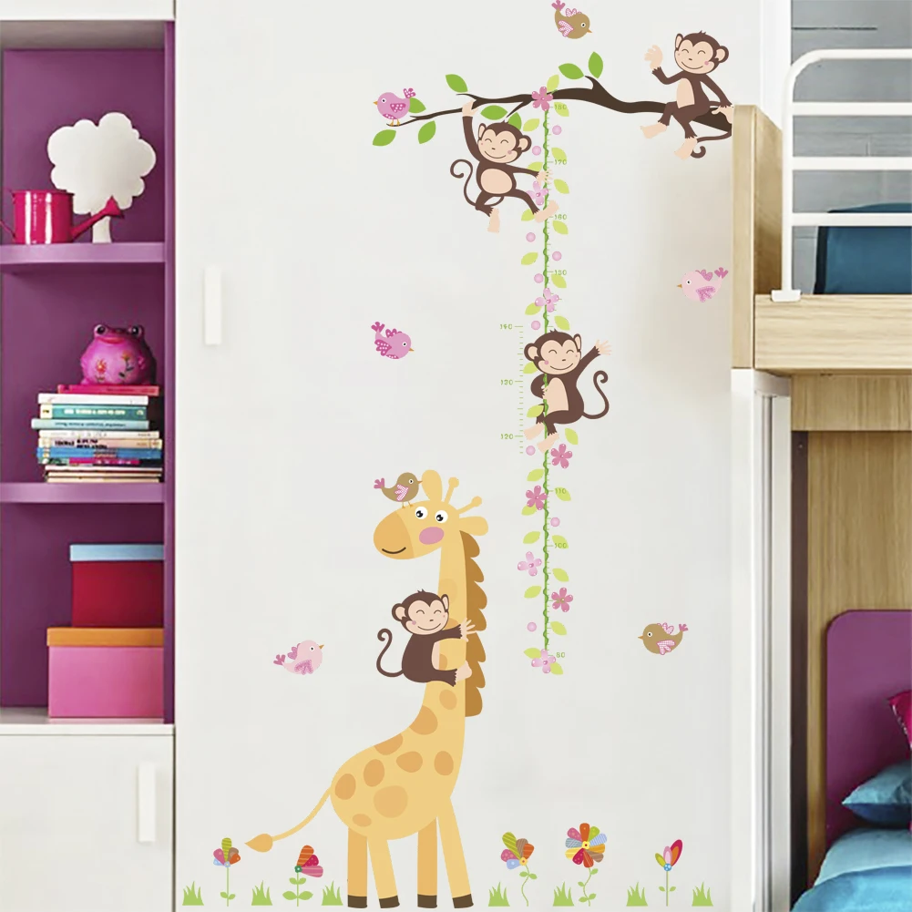 3d Cartoon Tower Crane Grow up Stickers Animal Height Chart Wall Sticker Nursery Decor DIY Art Poster