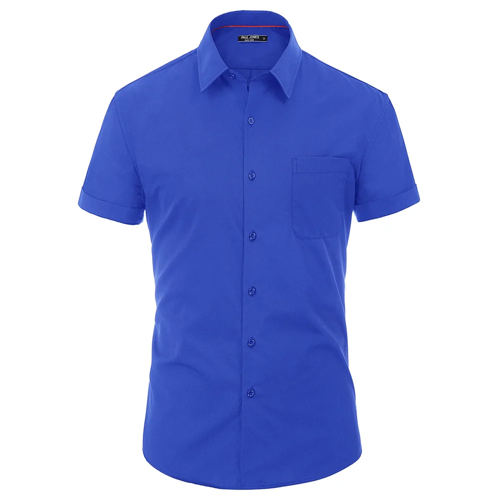 Medium Blue Мужские одноцветные рубашки с коротким рукавом от PAUL JONES, летние повседневные рубашки с квадратным воротником на пуговицах PJ0189 - Цвет: Medium Blue