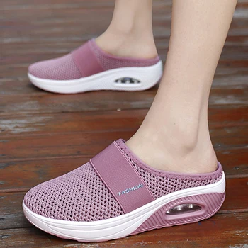 Sandalias de plataforma con cuña para mujer, zapatos ligeros de malla transpirable, a la moda