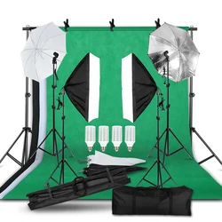 Photography Umbrella Backdrop Continuous Photo Studio Lighting Kit With 20W Bulb 2m Background Support Stand