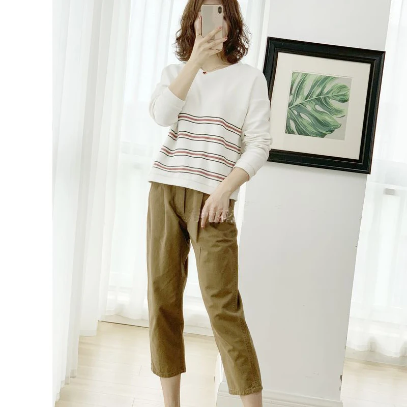 

spring summer women casual sweatshirt long sleeve Red white/ blue striped sweatshirt