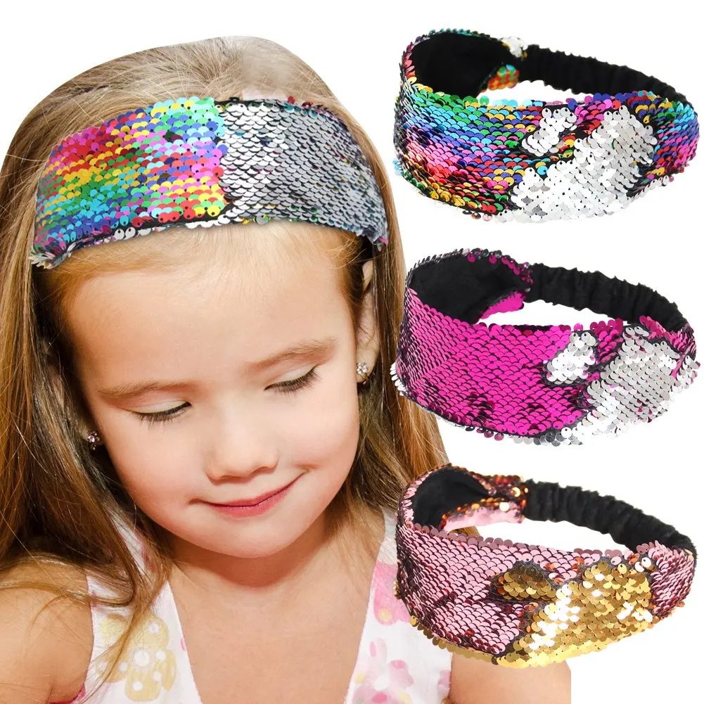 

Sequin Headbands Mermaid Reversible Sequins Headband Elastic Stretch Sparkly Glitter Fashion Headbands Non Slip Velvet Lined Spo