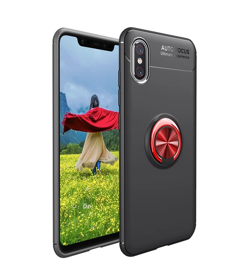 Black Red Koosuk Мягкая силиконовая крышка для Vivo Y91i Y91C Y93S автомобильный держатель кронштейн палец кольцо Броня бампер мобильный телефон задняя крышка - Цвет: Black Red