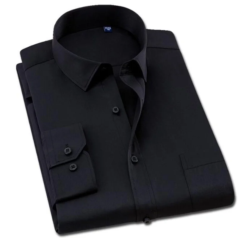 Черный Новая мужская рубашка с длинным рукавом брендовая рубашка chemise homme slim fit хлопковая рубашка платье рубашка - Цвет: Черный