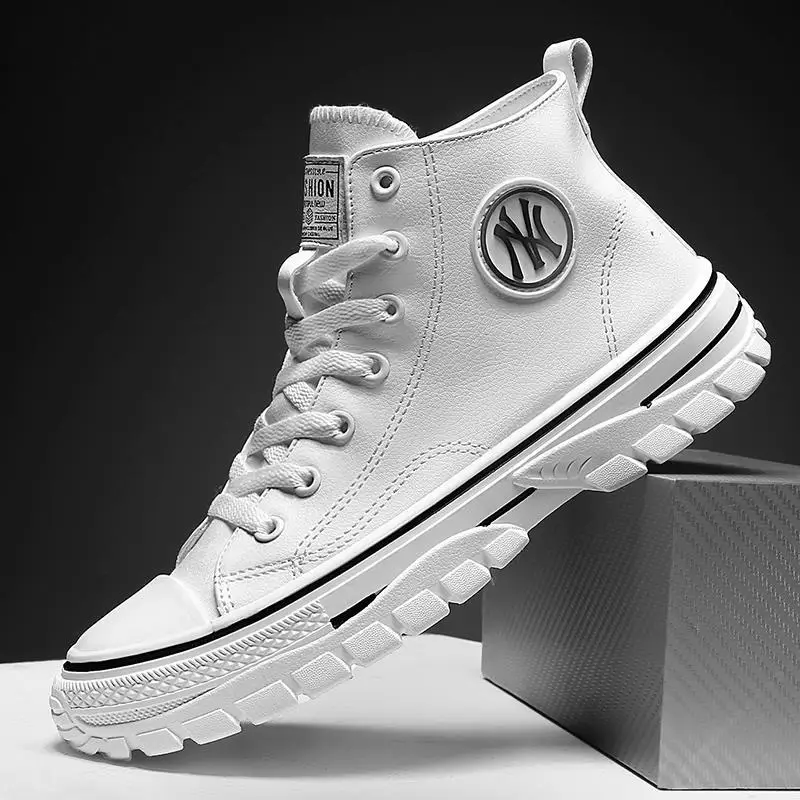 High-top Mens Casual Shoes Fashion Men Tennis White Breathable Sneaker Male Leather Trainers Skateboard Trend Tides Canvas | Обувь