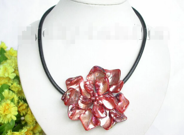 Genuine Baroque bloom red pearls choker leather necklace j7442 | Украшения и аксессуары