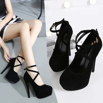 

2019 spring and autumn new stage catwalk super high heel thick with straps single shoes high sexy night stiletto women's shoes