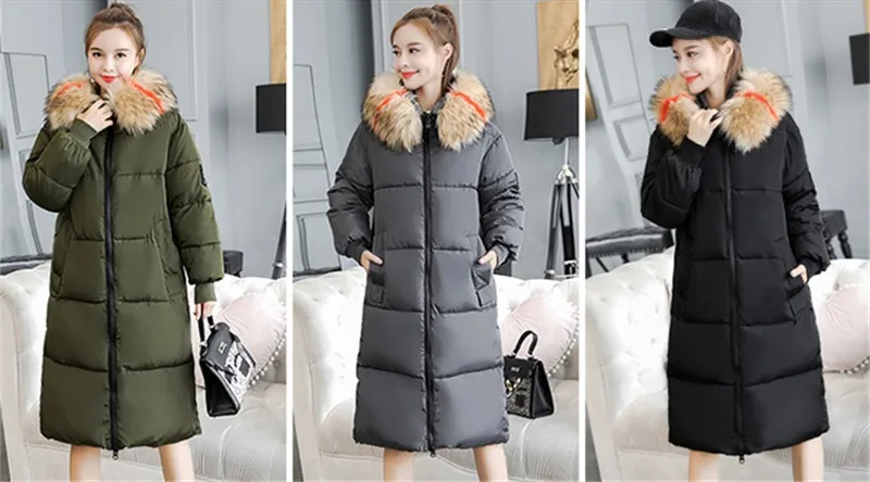 Зимняя женская куртка с меховым воротником и капюшоном, большой размер 7XL, модные женские парки, длинное пальто с хлопковой подкладкой, женская теплая плотная верхняя одежда