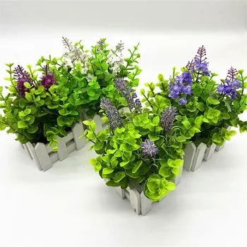 

Artificial Potted Plant Bonsai Fence Flowerpot Ornaments Simulation Lavender Flower Grass Birthday Party Home Office Desk Decor