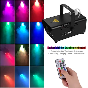 

500W Fogger Wired & Wireless Remote Control Fog Smoke Machine with 12 Colors RGB LED Dual Switches for Stage Wedding Party Bar
