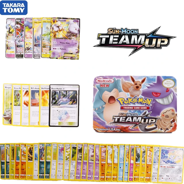 US $4.48 TAKARA TOMY 42Pcs/set Pokemon Cards Metal Box Toys English PTCG SUN&MOON TEAM UP Kids Game Toy