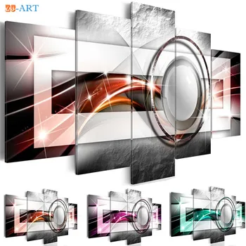 

Ball Pictures Abstract Painting Canvas Art 5 Pieces Line Prints Modern Metallic Wall Painting for Living Room Home Decor