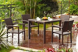 Patio wicker furniture dining set teak table