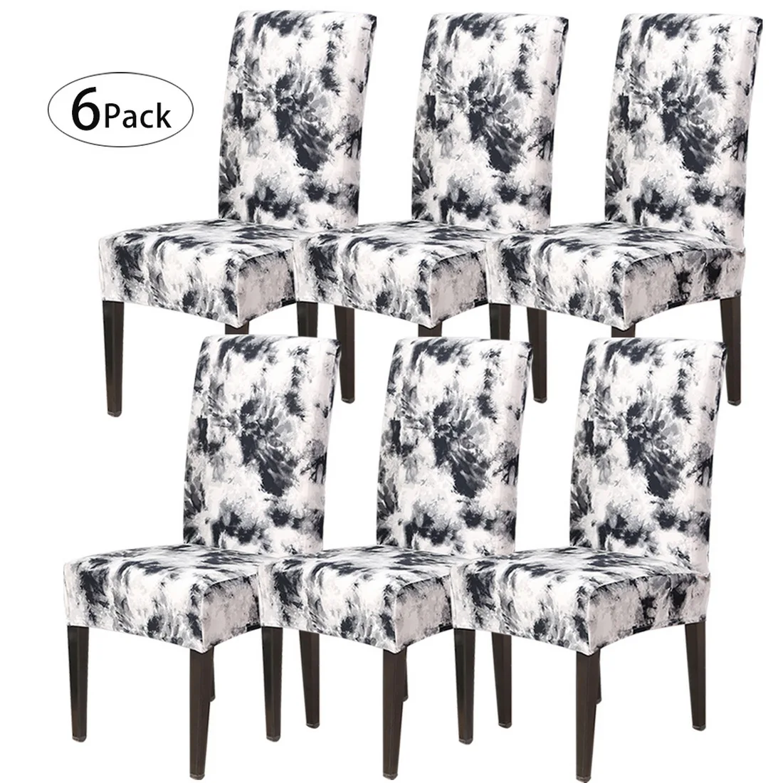black 6pc Чехлы на стулья из спандекса с цветочным принтом, эластичные чехлы на стулья для столовой, свадьбы, банкета, складные чехлы на стулья для отеля, новые съемные чехлы на стулья - Цвет: black 6pc