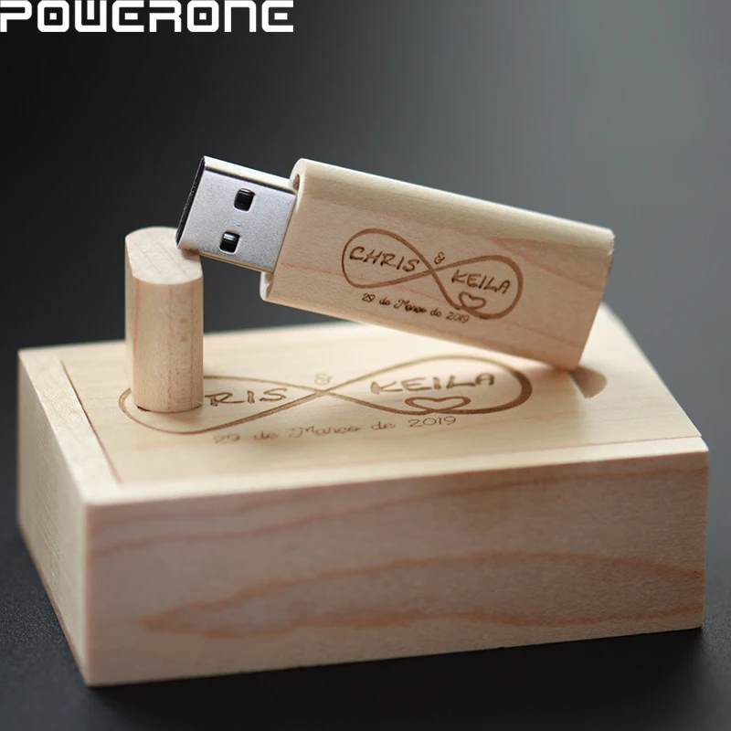 POWEORNE usb флэш накопитель логотип на заказ Деревянный с коробкой 64 ГБ 32 16 4 U диск