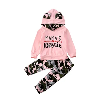 

0-24M Toddler Kids Baby Girl Clothes Sets Letter Print Hoodie Top Camouflage Pants Outfit Sets Tracksuit