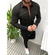 Moda de grandes dimensões dos homens cor sólida manga longa camisas pretas 2021 outono nova carga casual camisas dos homens botão acima da camisa chemise homme