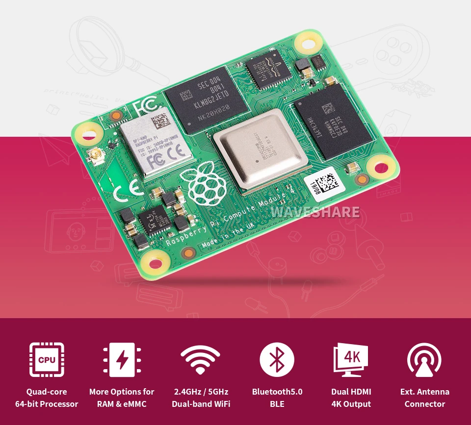 Raspberry Pi Compute Module 4 lite CM4001000, 1GB RAM without Wireless ...