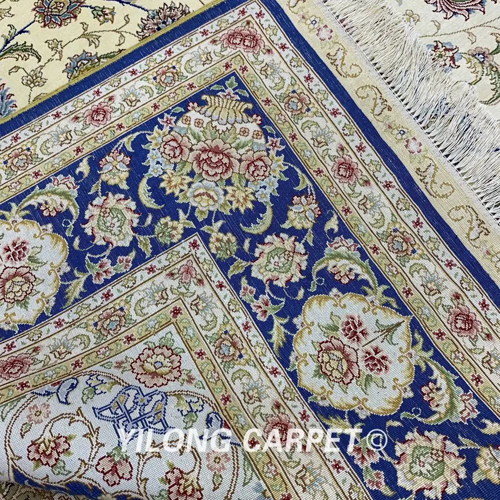 Yilong 6'x9' классические персидские ковры белый изысканный медальон шелковый ковер (ZQG262A)