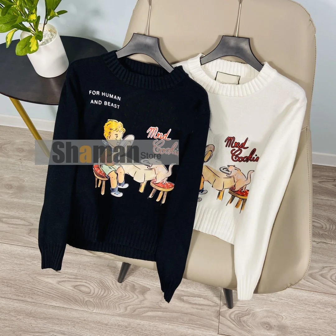 

Luxury Designer cropped sweater Women branded long sleeve 2021 New RUNWAY knitted cropped woman cartoon print sweaters jumper
