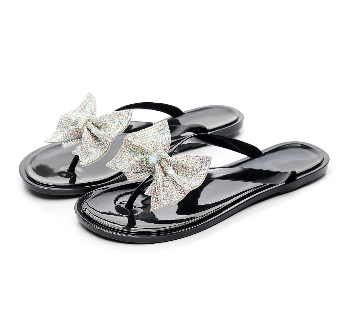 

Fund Woman Bow Lightning Art Sandals Leisure Time Crystal Jelly Slipper Low Heel Flip Flops Women Indoor Outdoor Beach Slippers