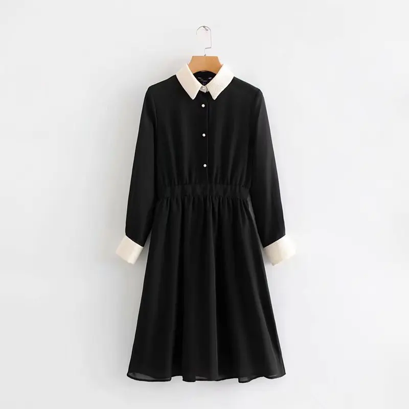 

Western Style 2019 Autumn And Winter New Style Women's Dress Versitile Fashion Slimming Joint Mixed Colors Dress Women's Dress