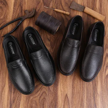 

2020 Leather Loafers Men Shoes Soft Design Business Shoes Men Flats Slip-On Male Casual Footwear Big Size Mocassin Homme