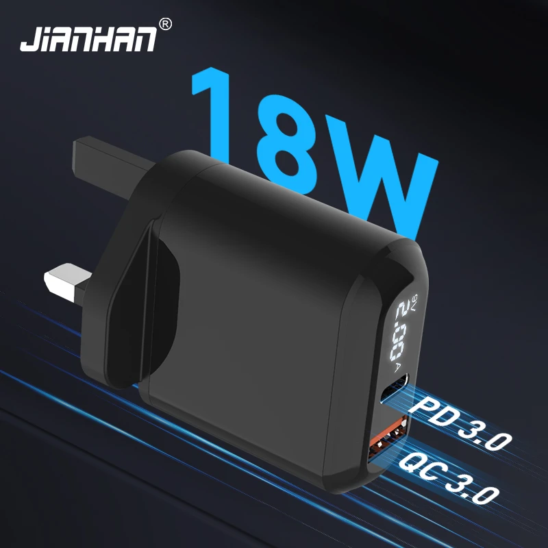 usb c 65w JianHan USB Wall Charger UK Plug Dual Port USB C PD 18W Quick Charger 3.0 USB Charger for iPhone Samsung Xiaomi Type C Adapter 65w fast charger