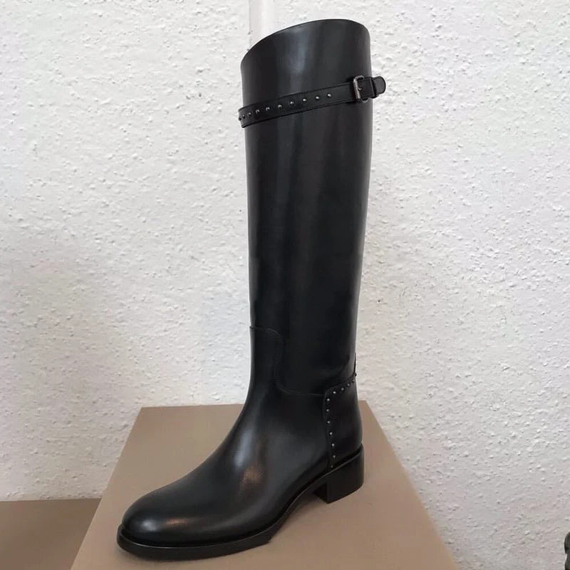 

100% Cow Leather Chelsea Boots Low Heels Women Knee High Boots Spring Autumn Casual Shoes Woman