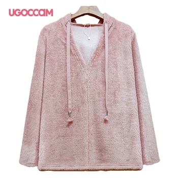 

UGOCCAM Women Hoodie Tops Long Sleeve Winter Ladies Sports Basic Tops Winter Loose Tops Pullovers Female Plus Size 2020