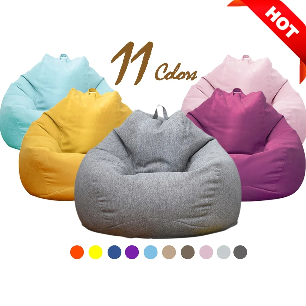Big XXL Linen Beanbag Sofa Cover No Filler Bean Bag Chair Pouf Bed Futon Ottoman Seat Tatami Puff Relax Lounge Furniture