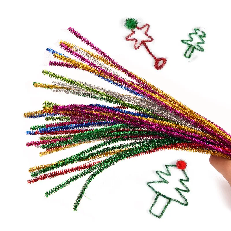 30/50/100pcs Glitter Chenille Stems Pipe Cleaners Plush Tinsel Stems Wired  Sticks Kids Educational DIY