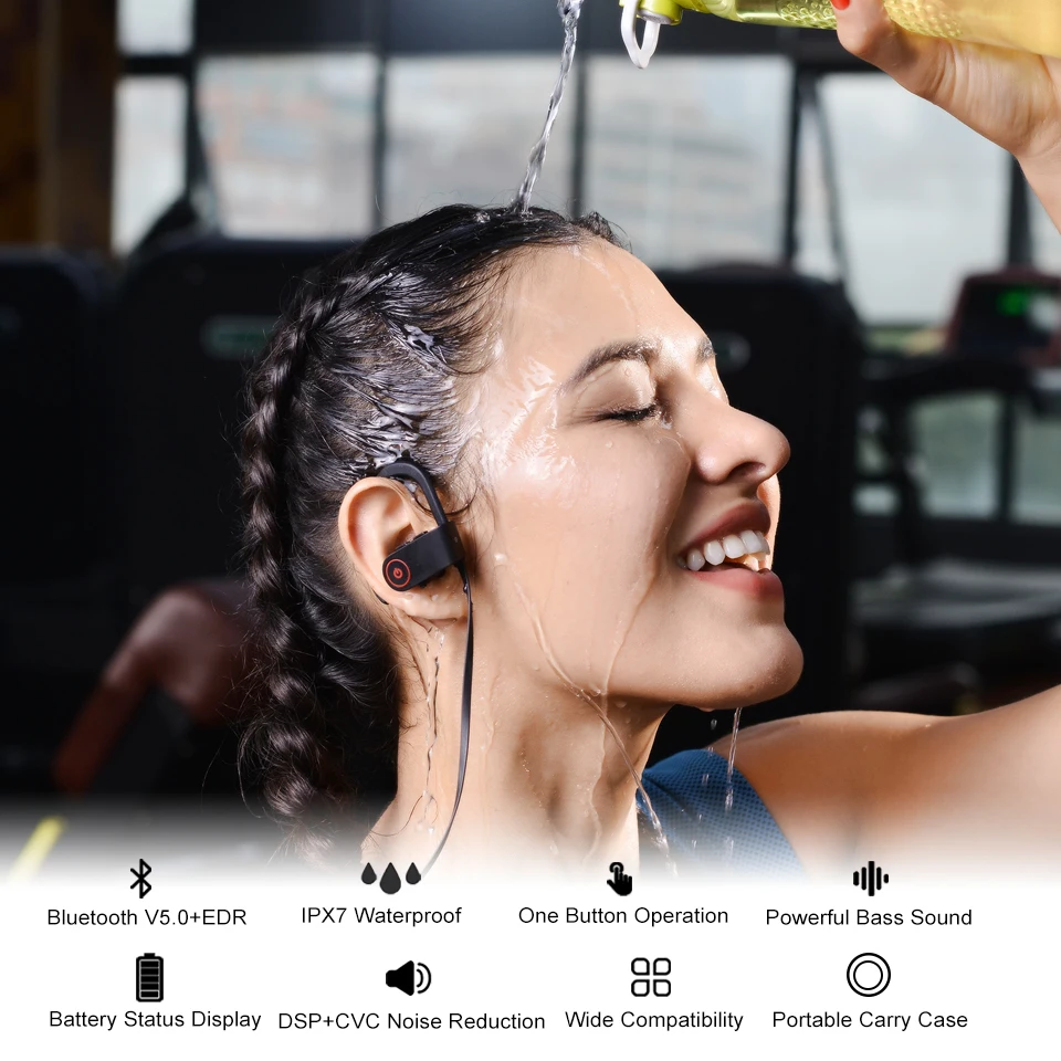 Pottnar U8 мощный бас Bluetooth наушники IPX7 водонепроницаемый CVC шумоподавление Handsfree Беспроводные наушники с чехол для переноски