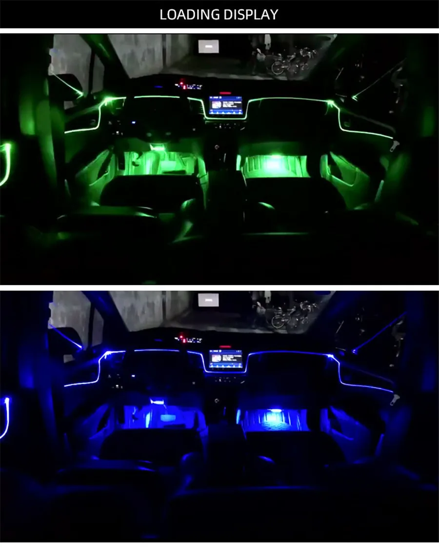 RGB светодиодный светильник для салона автомобиля, декоративный светильник для салона автомобиля с функцией управления Bluetooth, без резьбы