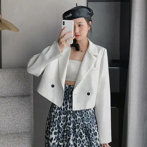 여성용 펑크 고딕 크롭 블레이저, 금속 체인, 하라주쿠 디자인 스트리트웨어, 시크 패치워크 정장, 오피스 레이디 출퇴근 짧은 코트 4