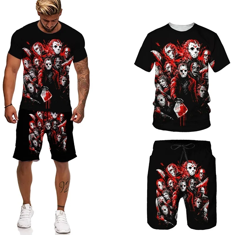 Horror Movie IT Clown 3D Printed T-Shirt Shorts Suit Freddy Jason Film Halloween Men Women Fashion Tracksuit Set mens short sets Men's Sets