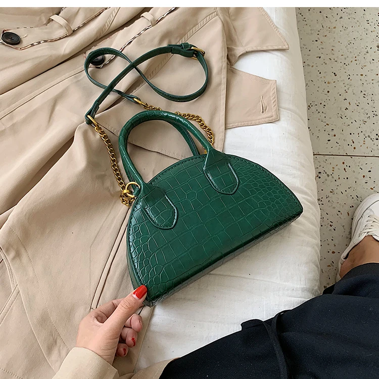 Stone Pattern Leather Crossbody Bags For Women Luxury Quality Shoulder Messenger Lady Brand Travel Semicircle Handbags - Цвет: Green