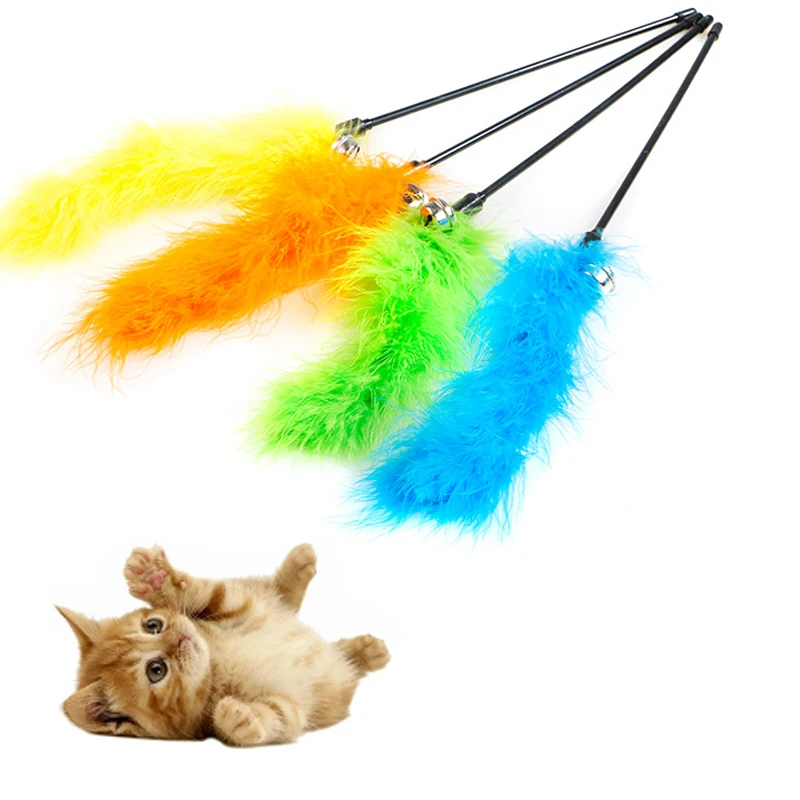 

Cat toy wooden handle retractable cat stick chicken feather bell feather training stick tease cat pole