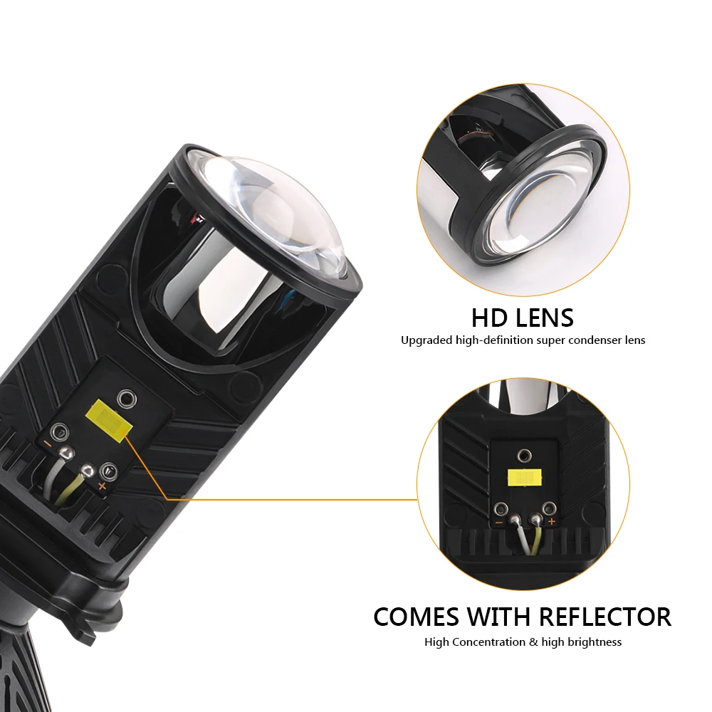 하이 로우 빔 자동차 LED 헤드라이트, 6000K 화이트 안개등, 3570 CSP LED 헤드라이트, 10000LM 100W H4 미니 프로젝터 렌즈, 12V