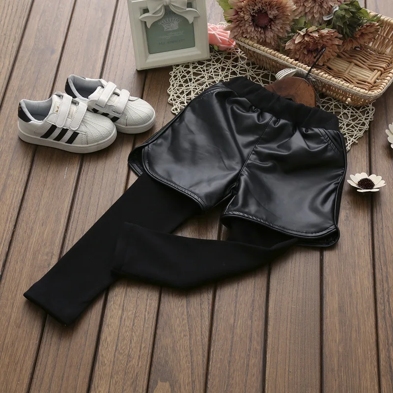 

2018 Winter Girls Brushed And Thick Versatile Leather Short Joint Leggings