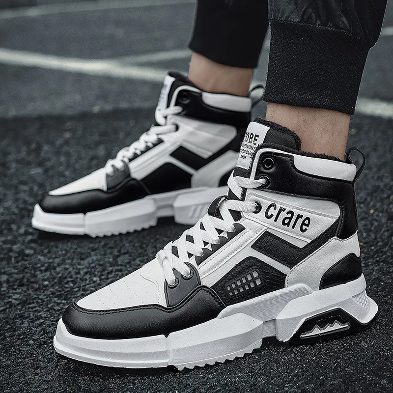 

2019 Winter New Style Men Casual Board Shoes plus Velvet Warm Outdoor Hight-top MEN'S SHOES Teenager Students Athletic Shoes