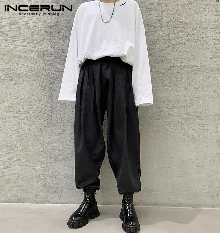 INCERUN New Fashion Men Pants Baggy Elastic Waist Solid 2020 Pleated Trousers Men Streetwear Harem Pants Joggers Pantalon S-5XL INCERUN New Fashion Men Pants Baggy Elastic Waist Solid 2020 Pleated Trousers Men Streetwear Harem Pants Joggers Pantalon S-5XL
