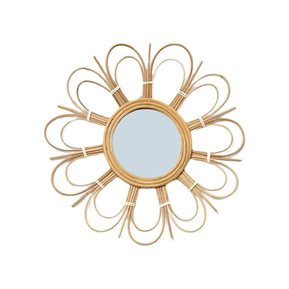

Rattan Mirror Retro Rattan Mirror Art Decor Round Makeup Mirror Dressing Bathroom Primary Color Wicker Wall Hanging Mirror