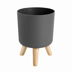 Contemporary Floor Standing Planters with Wooden Legs (Light Yellow)