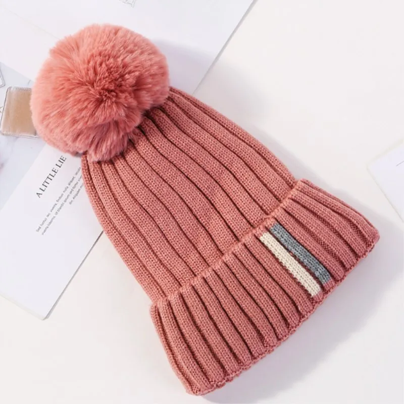Dark pink S-maqiao вязаные шапки с помпоном для женщин шапочки теплые шапки зимняя шапка Skullies модная шапка - Цвет: Dark pink