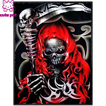 

5d DIY Diamond Painting Reaper skull in red cloak Full round Drill Embroidery Cross Stitch Sale death Decor Handmade Kit gift