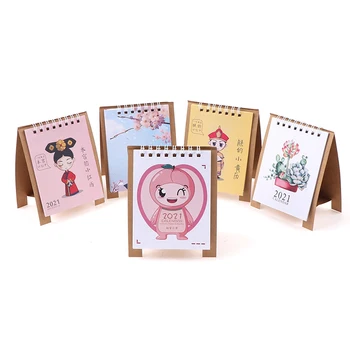 

Hand Drawing 2021 Fresh Cartoon Mini Desktop Paper Calendar dual Daily Scheduler Table Planner Yearly Agenda Organizer