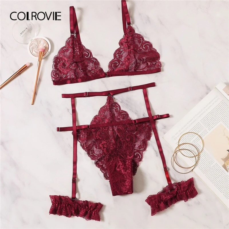 COLROVIE набор нижнего белья с цветочной кружевной подвязкой, женские бюстгальтеры, нижнее белье, бюстгальтер и стринги, Женские сексуальные комплекты