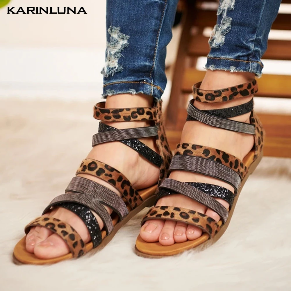 Karinluna 2020 New Arrivals Large Size 43 Zip Up Leopard Shoes Woman